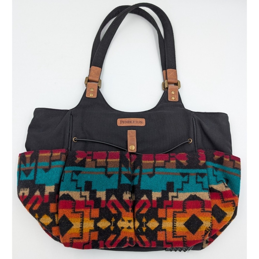 Pendleton Cargo Tote Weekender Travel Bag Canvas Wool Southwestern Aztec Pattern